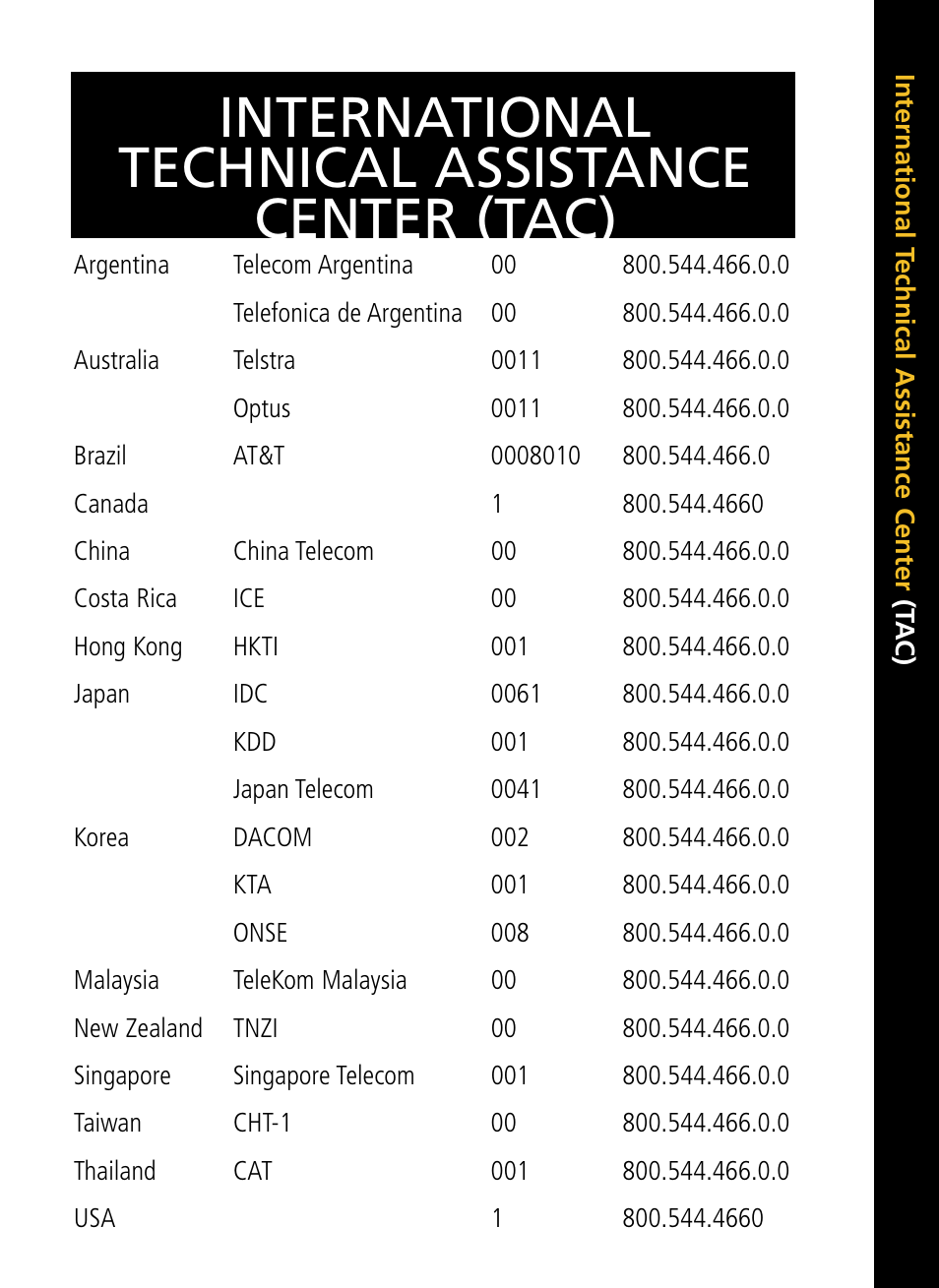 International technical assistance center (tac) | Plantronics HL10 User Manual | Page 51 / 52