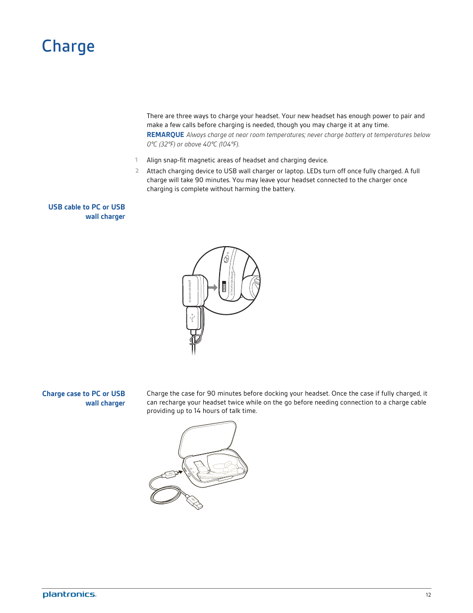 Charge, Usb cable to pc or usb wall charger, Charge case to pc or usb wall charger | Plantronics Voyager Legend UC User Manual | Page 12 / 18