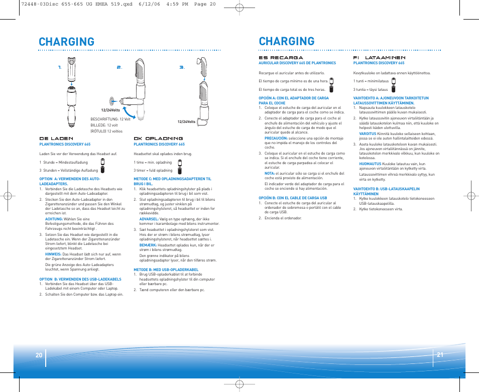 Charging | Plantronics Discovery 665 Bluetooth Headset User Manual | Page 11 / 39