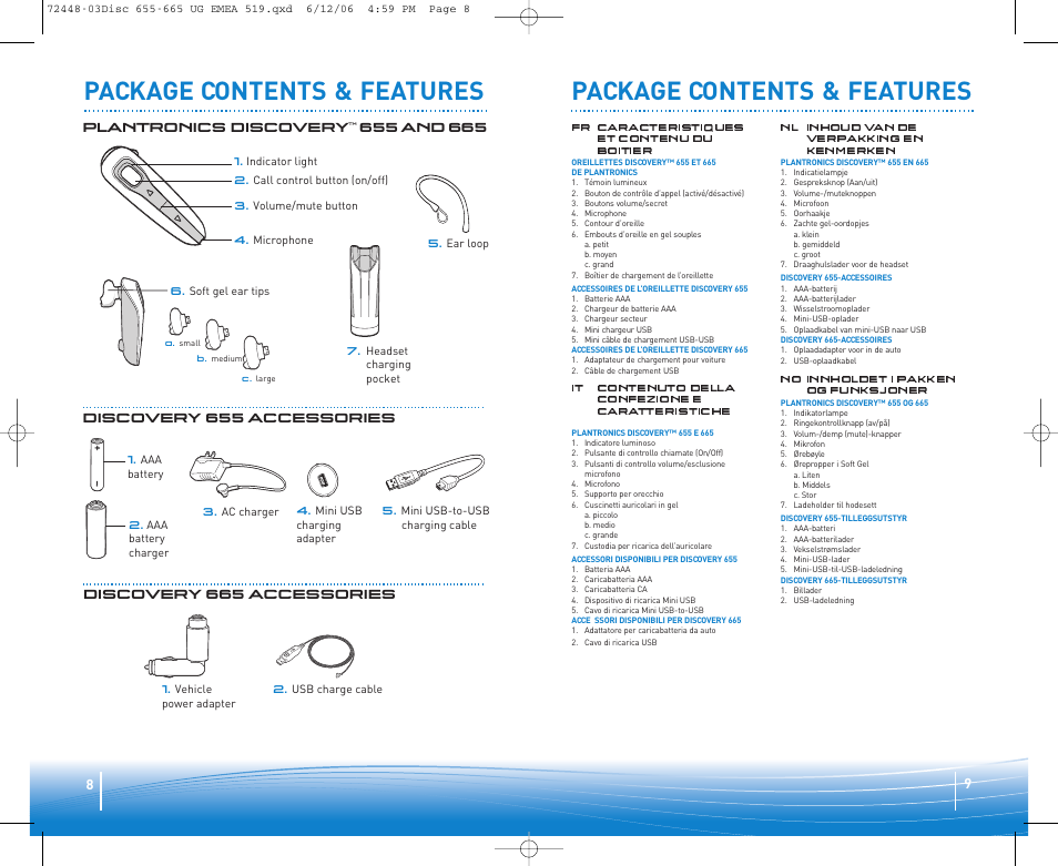 Package contents & features | Plantronics Discovery 665 Bluetooth Headset User Manual | Page 5 / 39