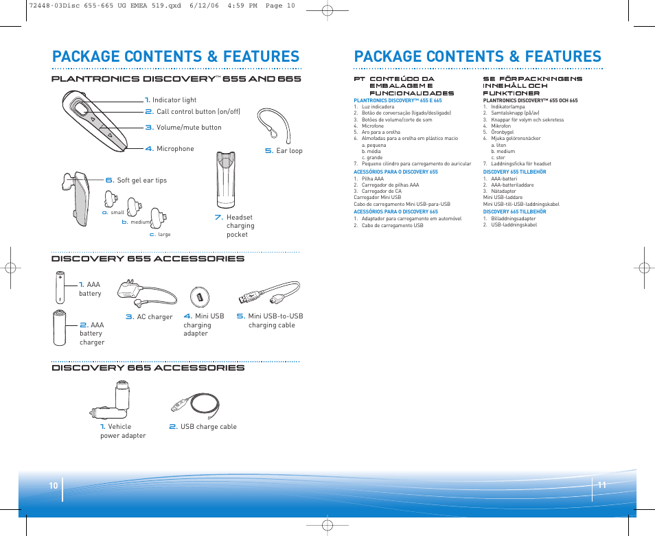 Package contents & features | Plantronics Discovery 665 Bluetooth Headset User Manual | Page 6 / 39