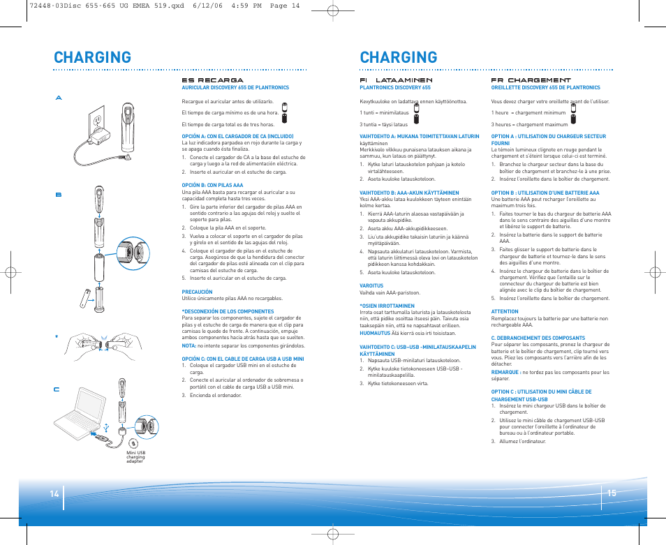 Charging | Plantronics Discovery 665 Bluetooth Headset User Manual | Page 8 / 39