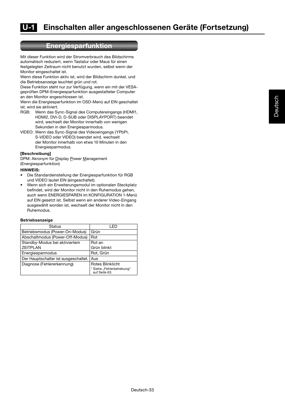 Energiesparfunktion, Deutsch | MITSUBISHI ELECTRIC MDT552S User Manual | Page 103 / 404