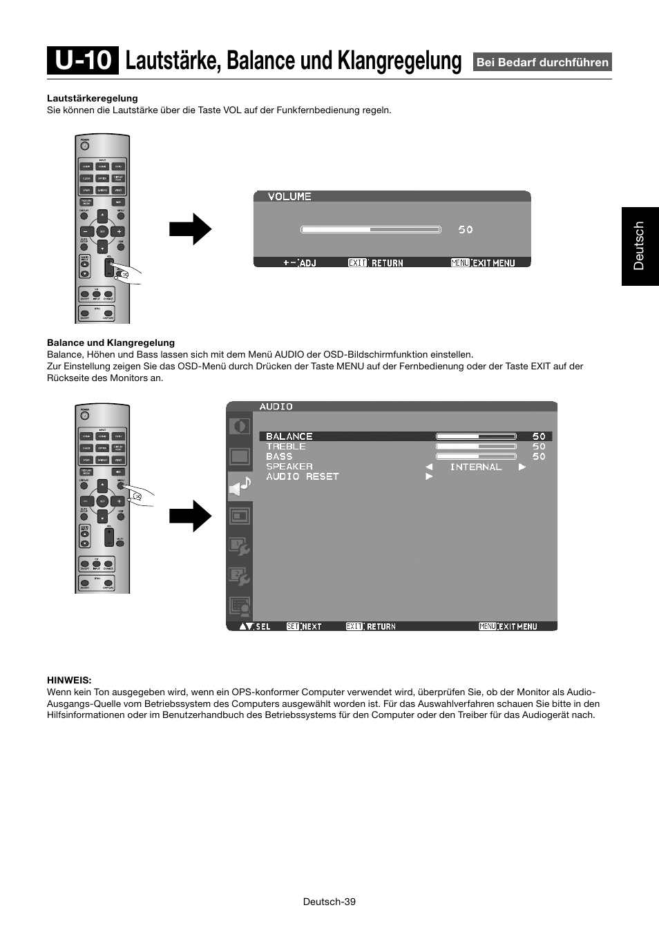 U-10 lautstärke, balance und klangregelung | MITSUBISHI ELECTRIC MDT552S User Manual | Page 109 / 404