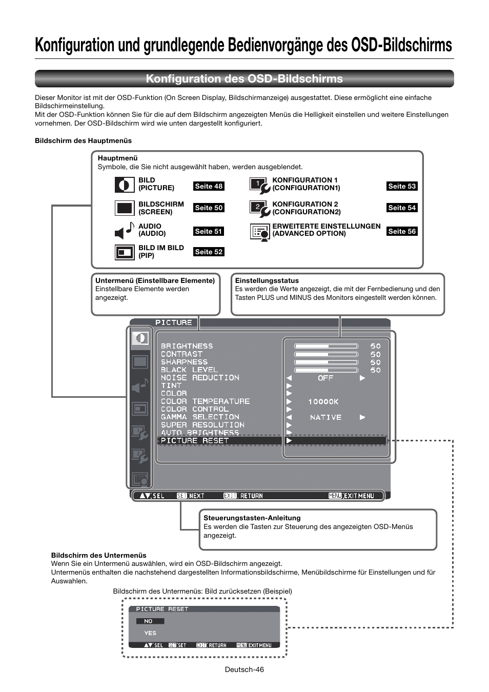 Konfi guration des osd-bildschirms | MITSUBISHI ELECTRIC MDT552S User Manual | Page 116 / 404