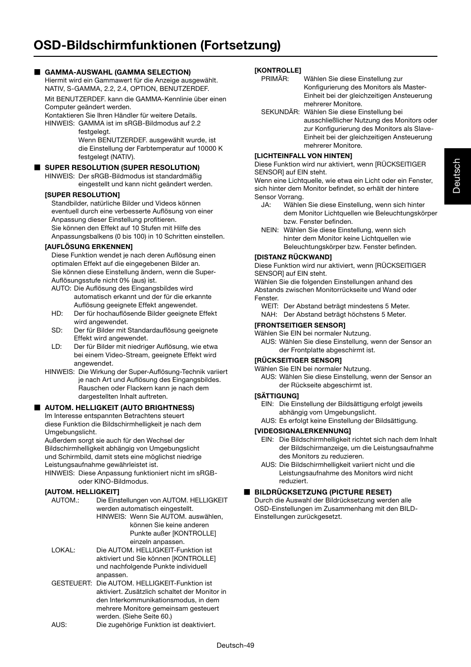 Osd-bildschirmfunktionen (fortsetzung), Deutsch | MITSUBISHI ELECTRIC MDT552S User Manual | Page 119 / 404