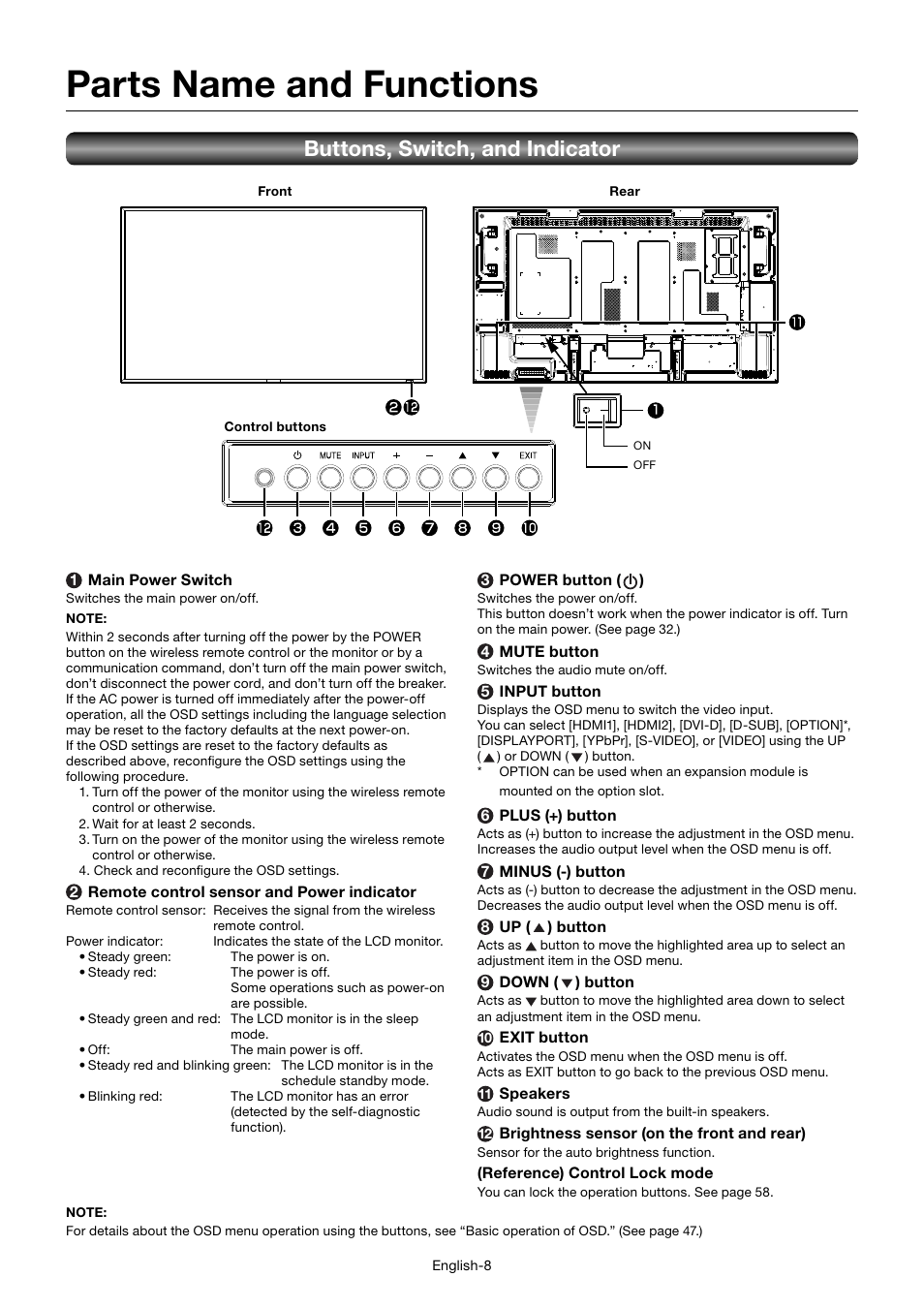 Parts name and functions, Buttons, switch, and indicator | MITSUBISHI ELECTRIC MDT552S User Manual | Page 12 / 404