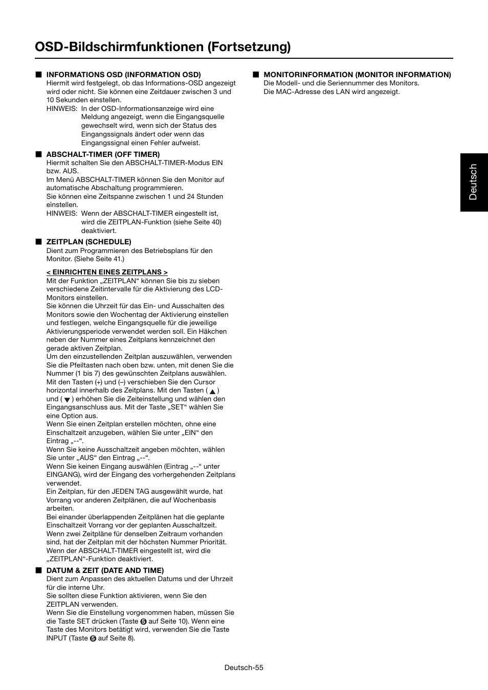 Osd-bildschirmfunktionen (fortsetzung), Deutsch | MITSUBISHI ELECTRIC MDT552S User Manual | Page 125 / 404