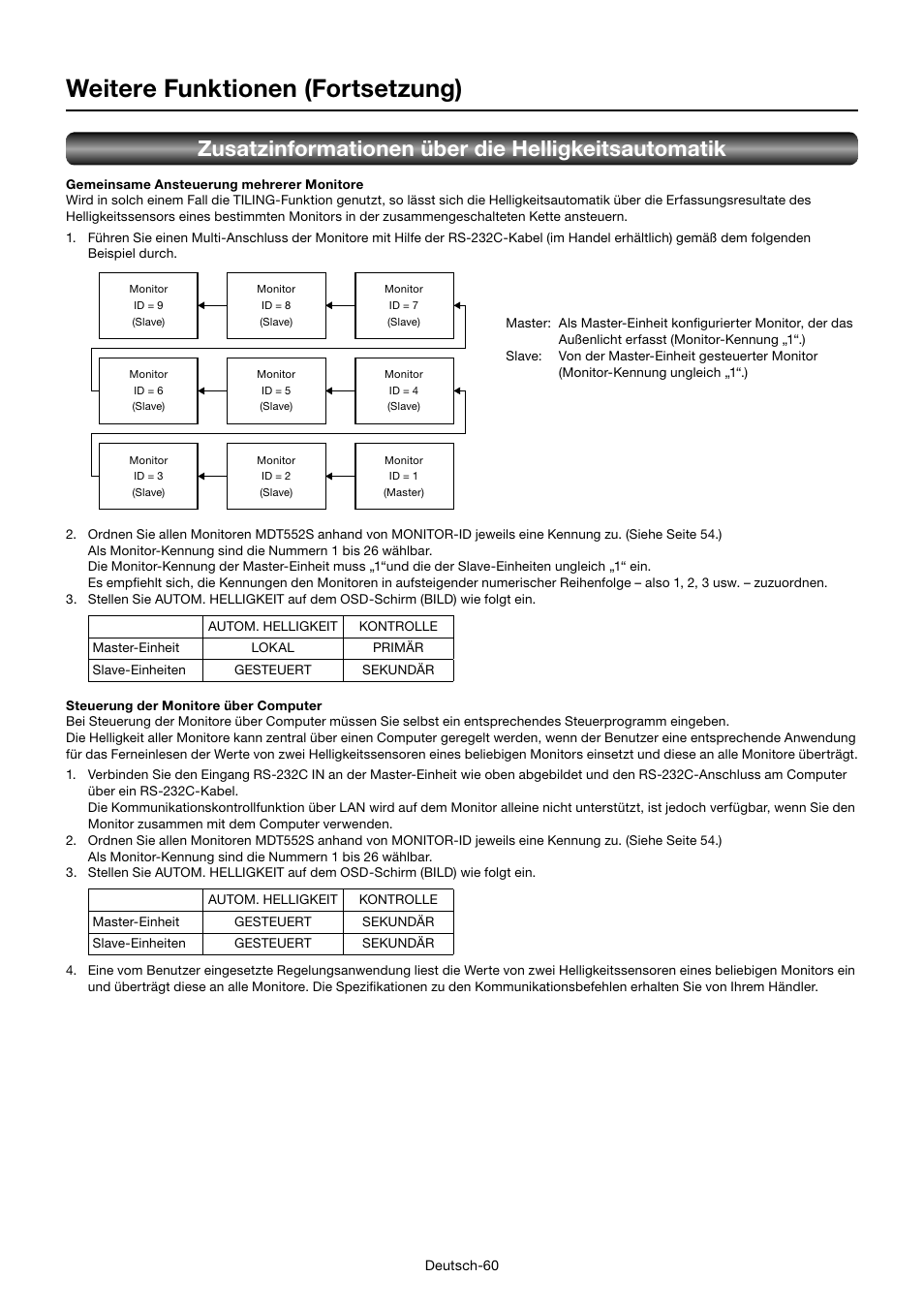 Weitere funktionen (fortsetzung), Zusatzinformationen über die helligkeitsautomatik | MITSUBISHI ELECTRIC MDT552S User Manual | Page 130 / 404