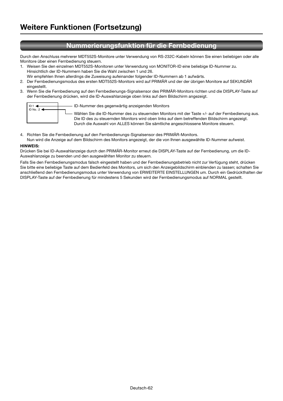 Weitere funktionen (fortsetzung), Nummerierungsfunktion für die fernbedienung | MITSUBISHI ELECTRIC MDT552S User Manual | Page 132 / 404