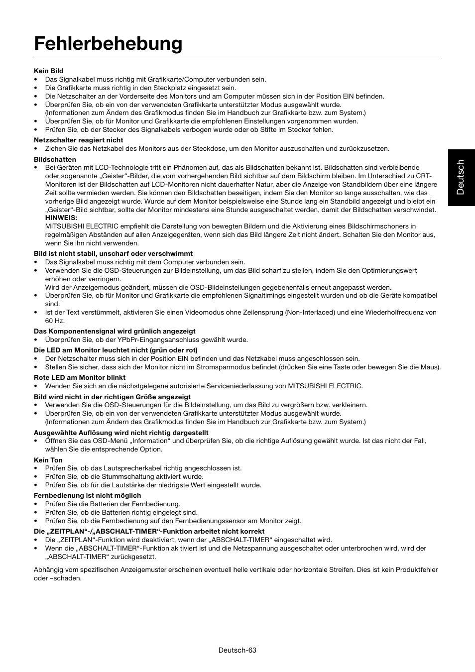 Fehlerbehebung, Deutsch | MITSUBISHI ELECTRIC MDT552S User Manual | Page 133 / 404