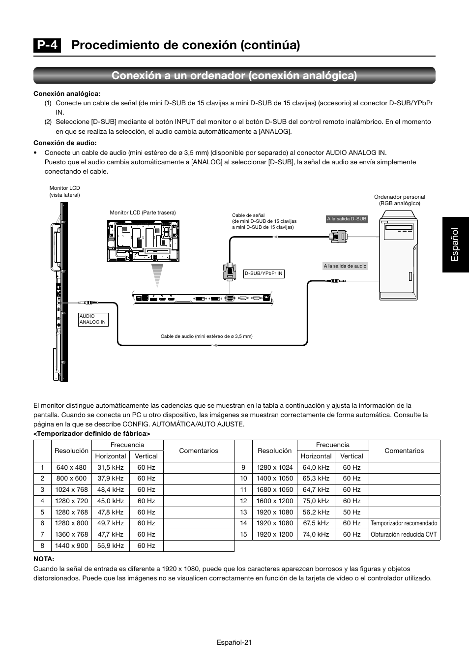 P-4 procedimiento de conexión (continúa), Conexión a un ordenador (conexión analógica), Español | MITSUBISHI ELECTRIC MDT552S User Manual | Page 157 / 404