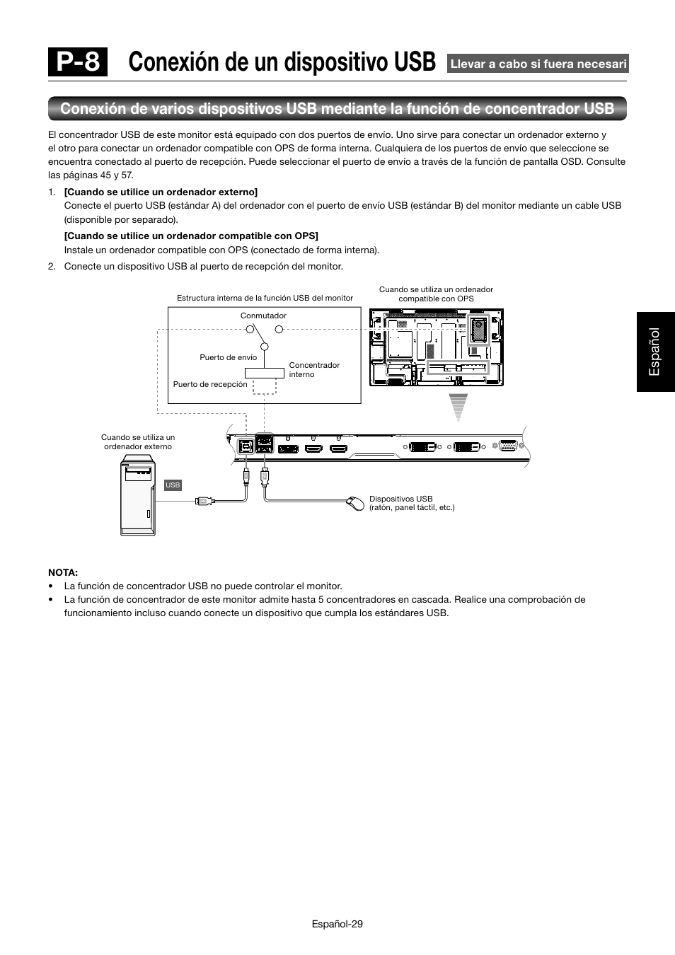 P-8 conexión de un dispositivo usb, Español | MITSUBISHI ELECTRIC MDT552S User Manual | Page 165 / 404