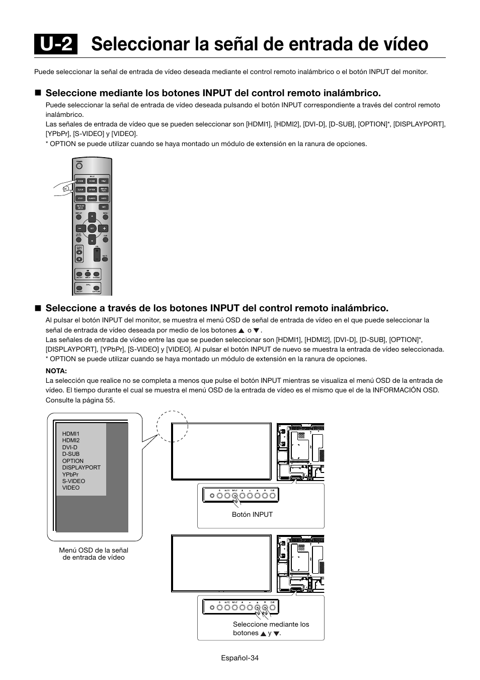 U-2 seleccionar la señal de entrada de vídeo | MITSUBISHI ELECTRIC MDT552S User Manual | Page 170 / 404