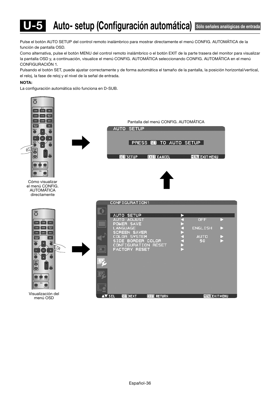 U-5 auto- setup (confi guración automática) | MITSUBISHI ELECTRIC MDT552S User Manual | Page 172 / 404