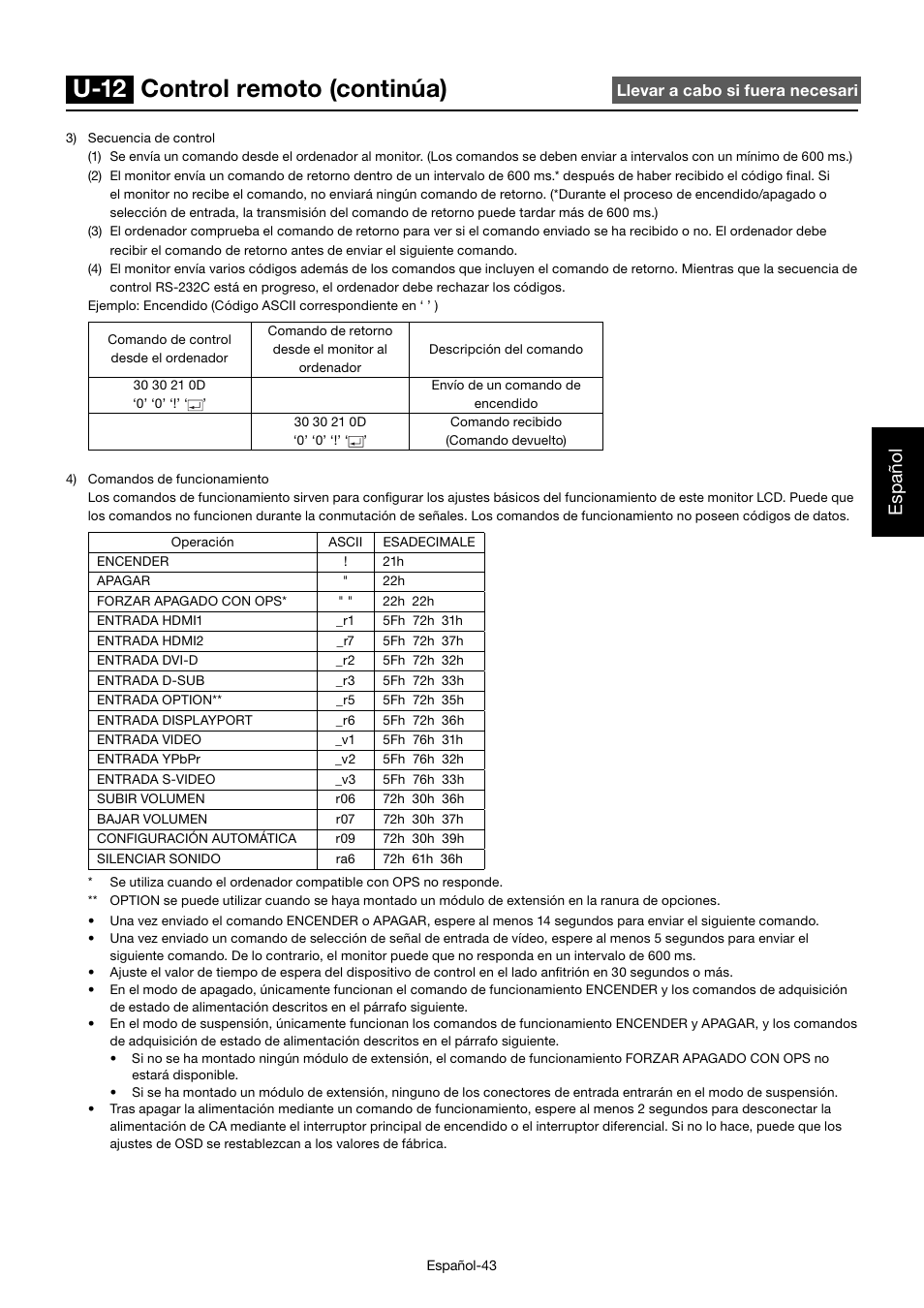 U-12 control remoto (continúa), Español | MITSUBISHI ELECTRIC MDT552S User Manual | Page 179 / 404