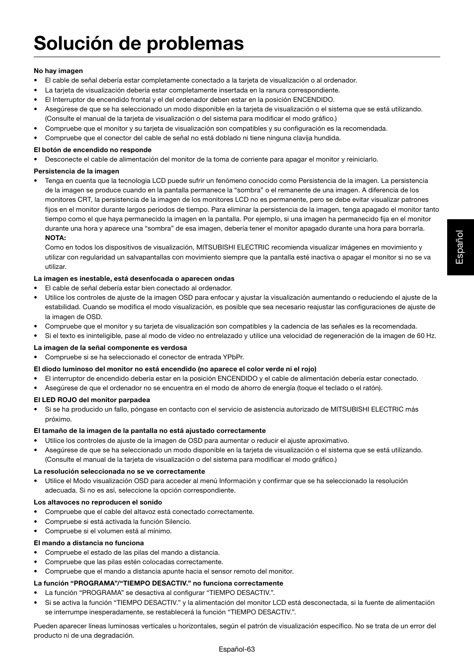 Solución de problemas, Español | MITSUBISHI ELECTRIC MDT552S User Manual | Page 199 / 404