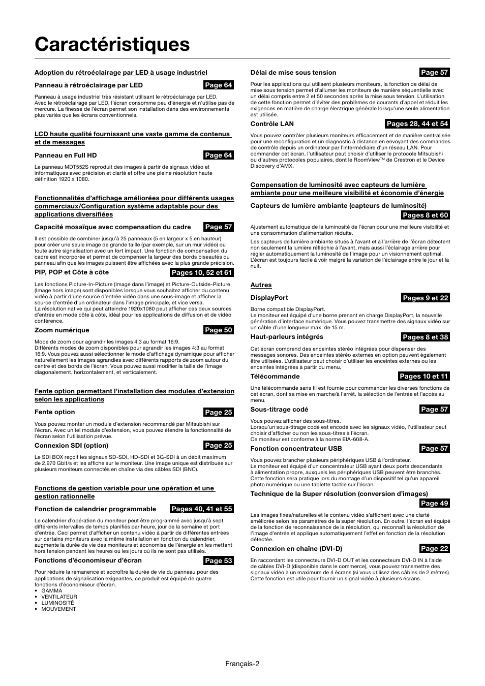 Caractéristiques | MITSUBISHI ELECTRIC MDT552S User Manual | Page 204 / 404