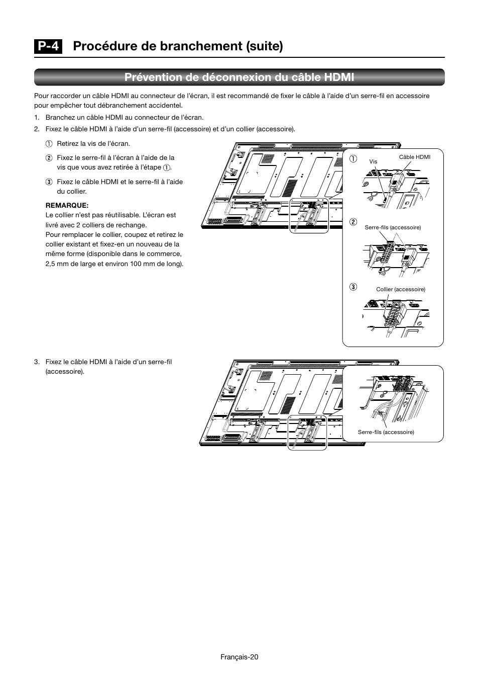 P-4 procédure de branchement (suite), Prévention de déconnexion du câble hdmi | MITSUBISHI ELECTRIC MDT552S User Manual | Page 222 / 404