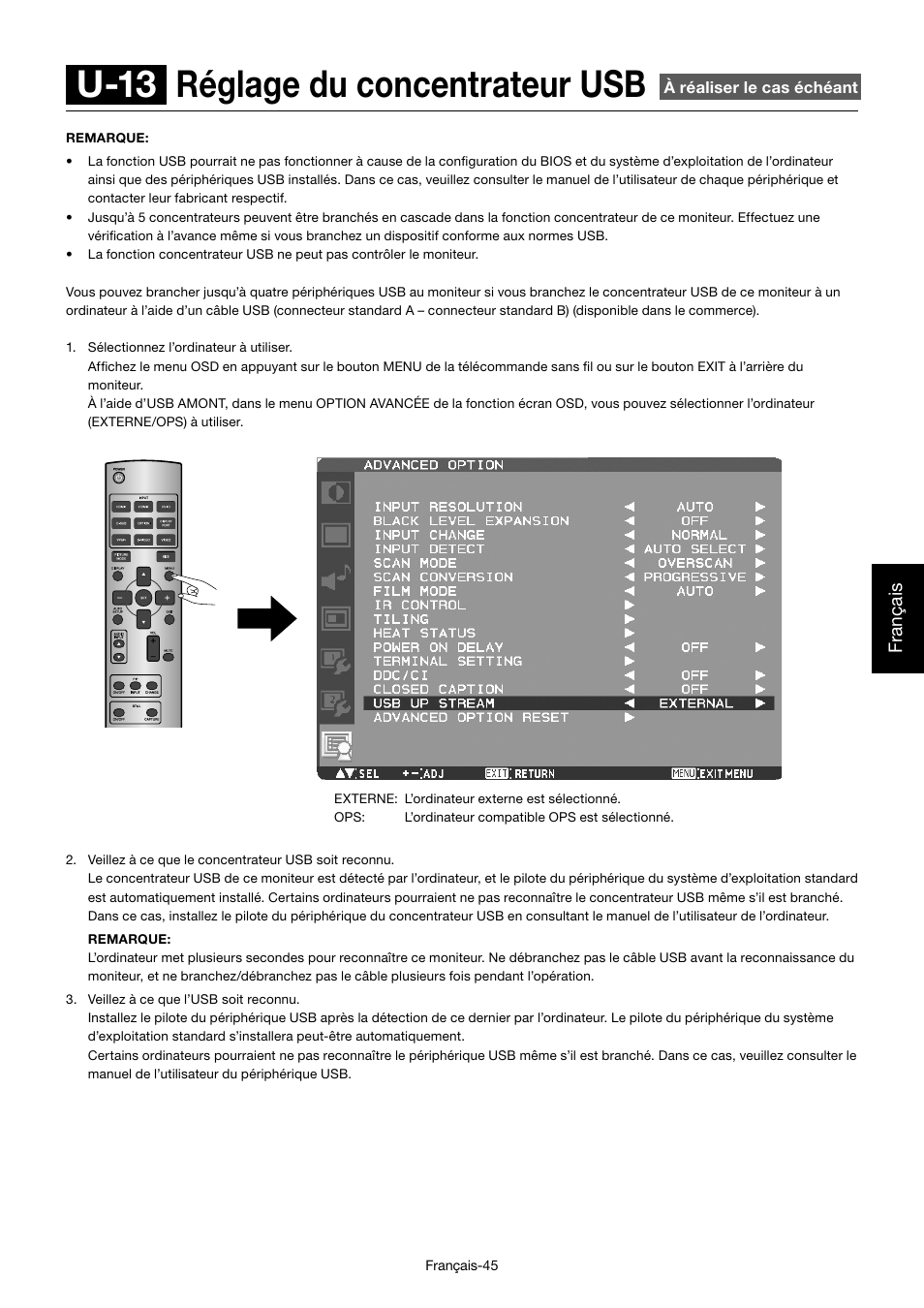 U-13 réglage du concentrateur usb, Français | MITSUBISHI ELECTRIC MDT552S User Manual | Page 247 / 404