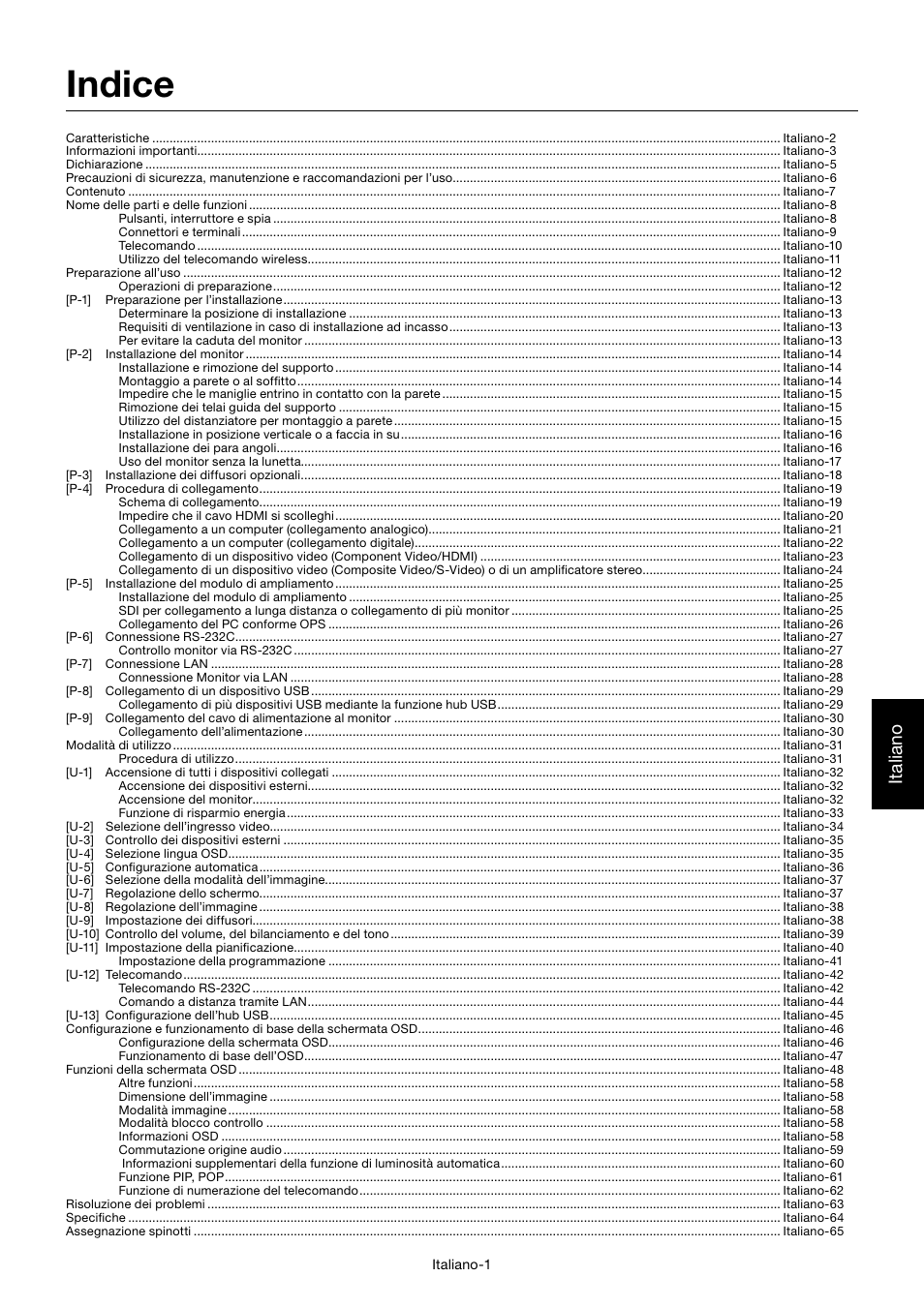 Indice, Italiano | MITSUBISHI ELECTRIC MDT552S User Manual | Page 269 / 404