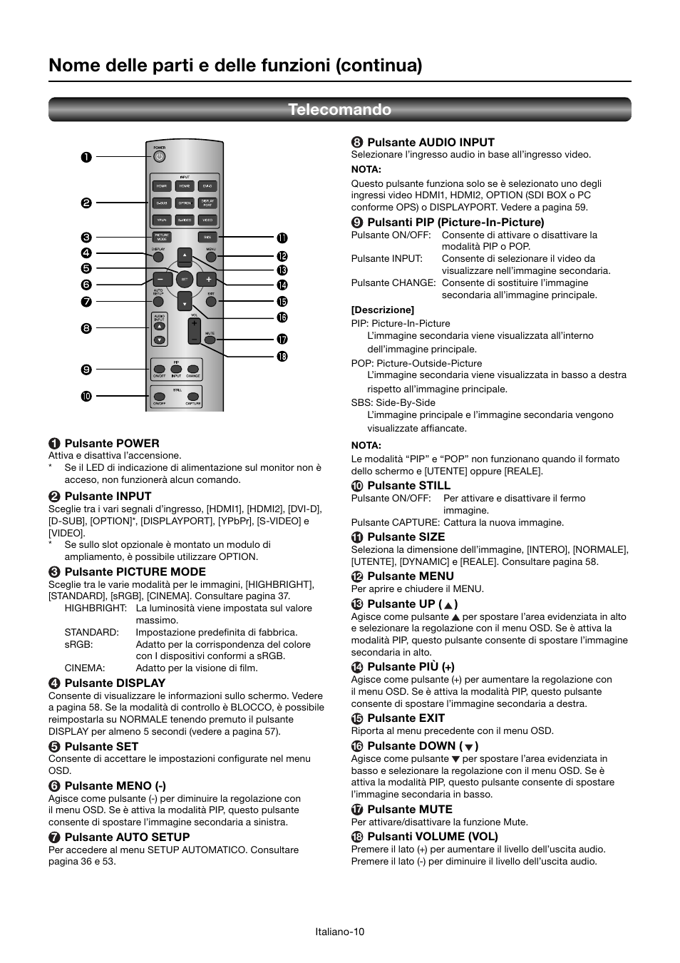 Nome delle parti e delle funzioni (continua), Telecomando | MITSUBISHI ELECTRIC MDT552S User Manual | Page 278 / 404