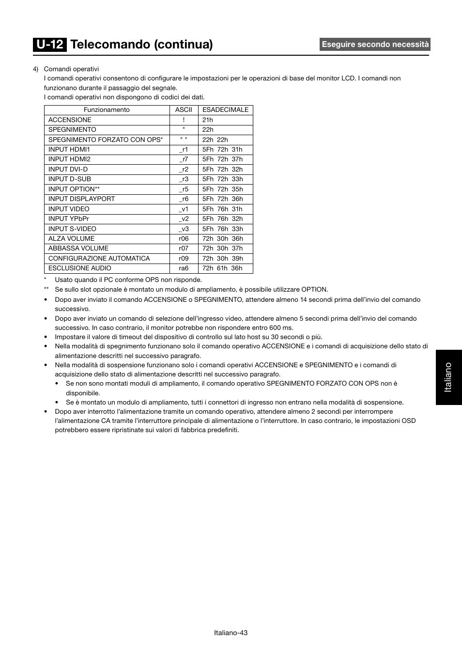 U-12 telecomando (continua), Italiano | MITSUBISHI ELECTRIC MDT552S User Manual | Page 311 / 404