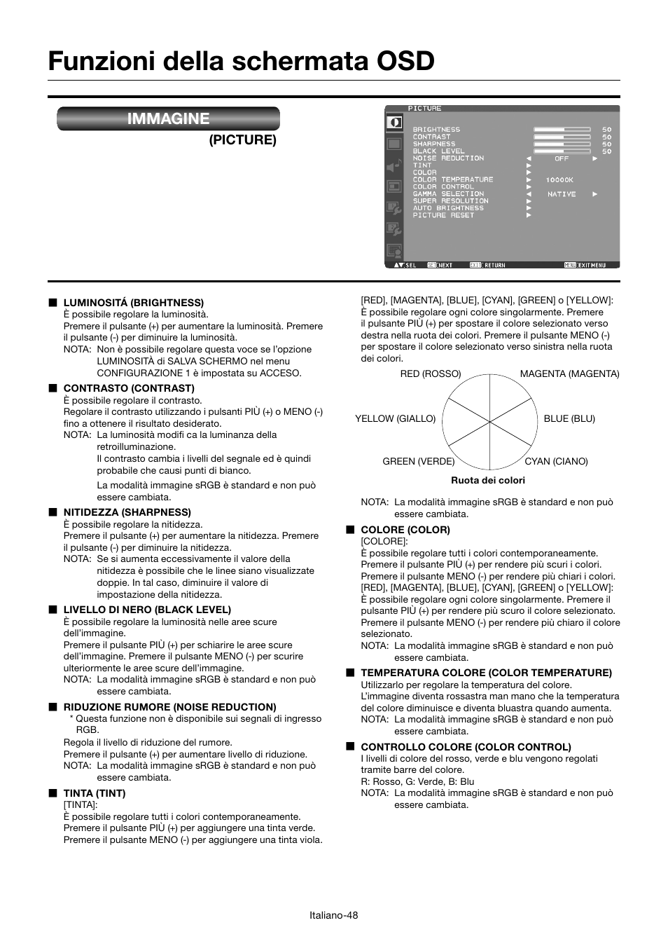 Funzioni della schermata osd, Immagine, Picture) | MITSUBISHI ELECTRIC MDT552S User Manual | Page 316 / 404