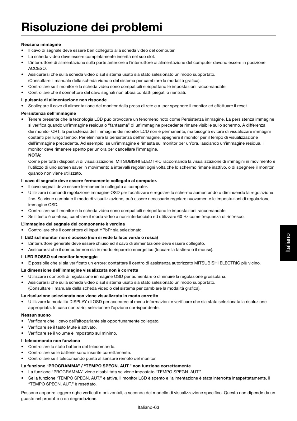 Risoluzione dei problemi, Italiano | MITSUBISHI ELECTRIC MDT552S User Manual | Page 331 / 404