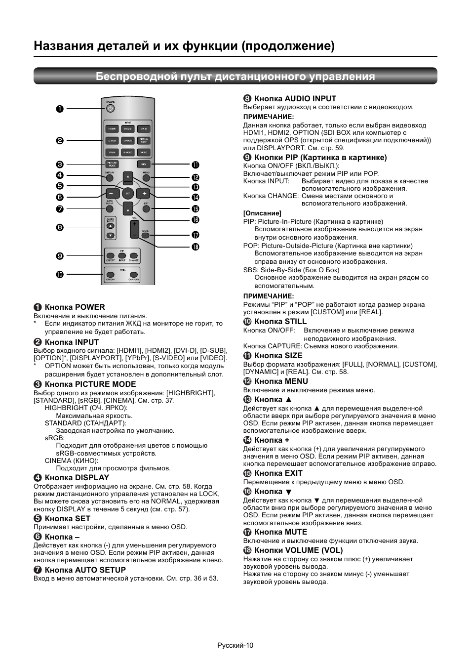 Названия деталей и их функции (продолжение), Беспроводной пульт дистанционного управления | MITSUBISHI ELECTRIC MDT552S User Manual | Page 344 / 404