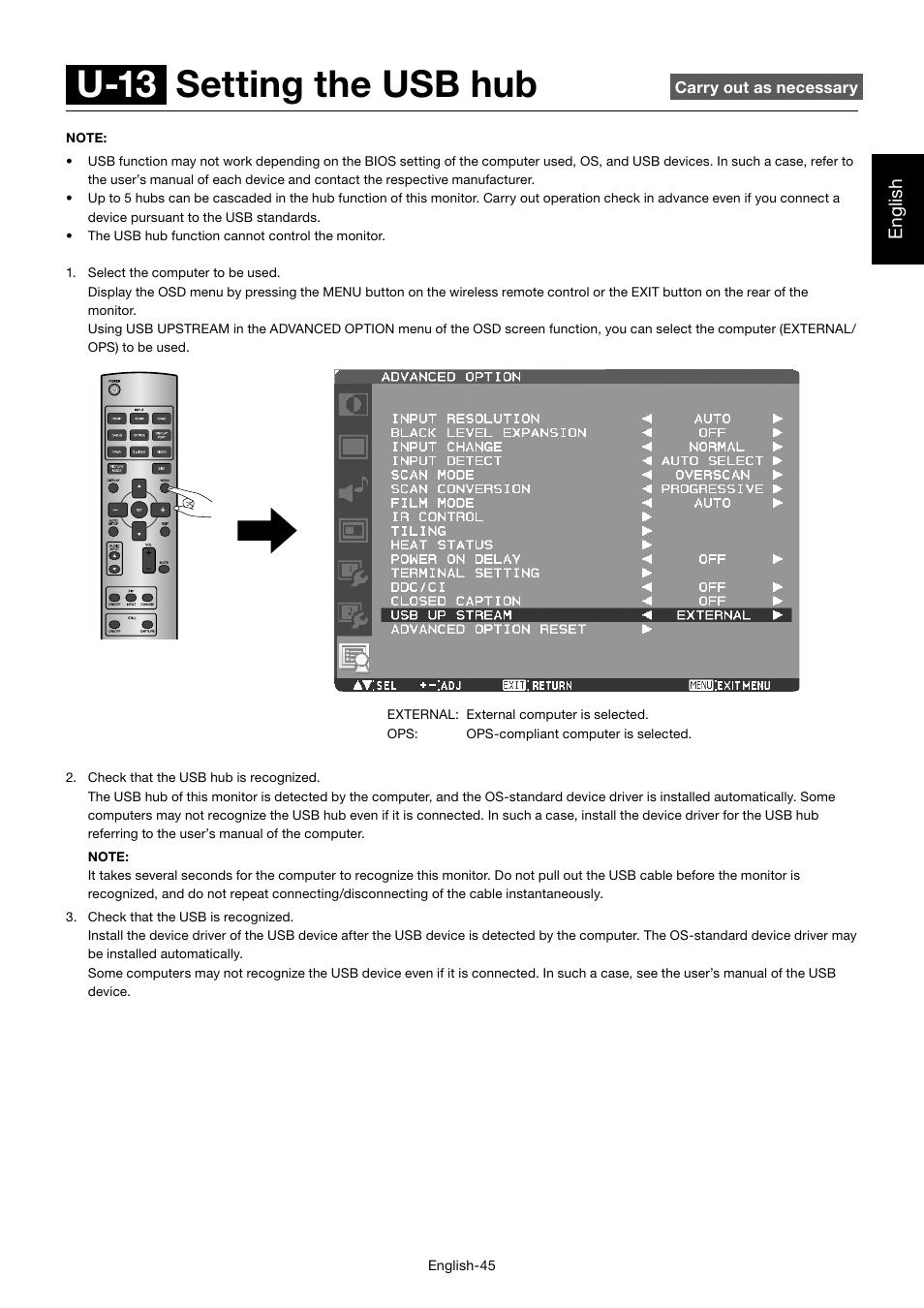 U-13 setting the usb hub, English | MITSUBISHI ELECTRIC MDT552S User Manual | Page 49 / 404