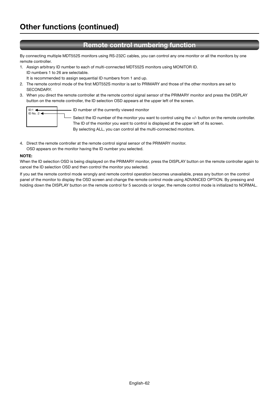 Other functions (continued), Remote control numbering function | MITSUBISHI ELECTRIC MDT552S User Manual | Page 66 / 404