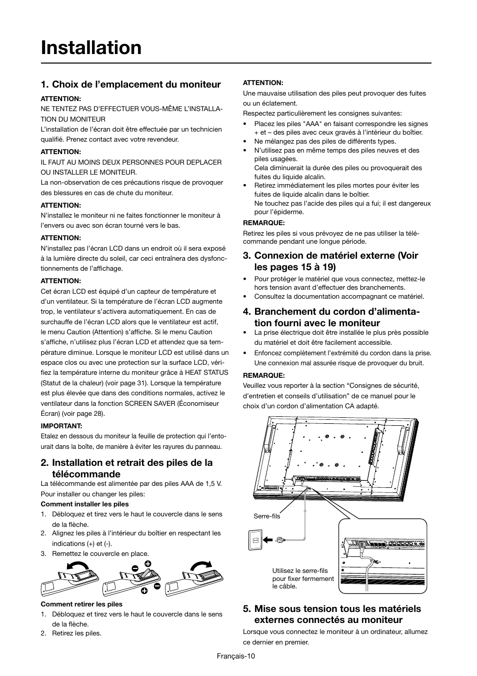 Installation, Choix de l’emplacement du moniteur | MITSUBISHI ELECTRIC MDT421S User Manual | Page 140 / 300