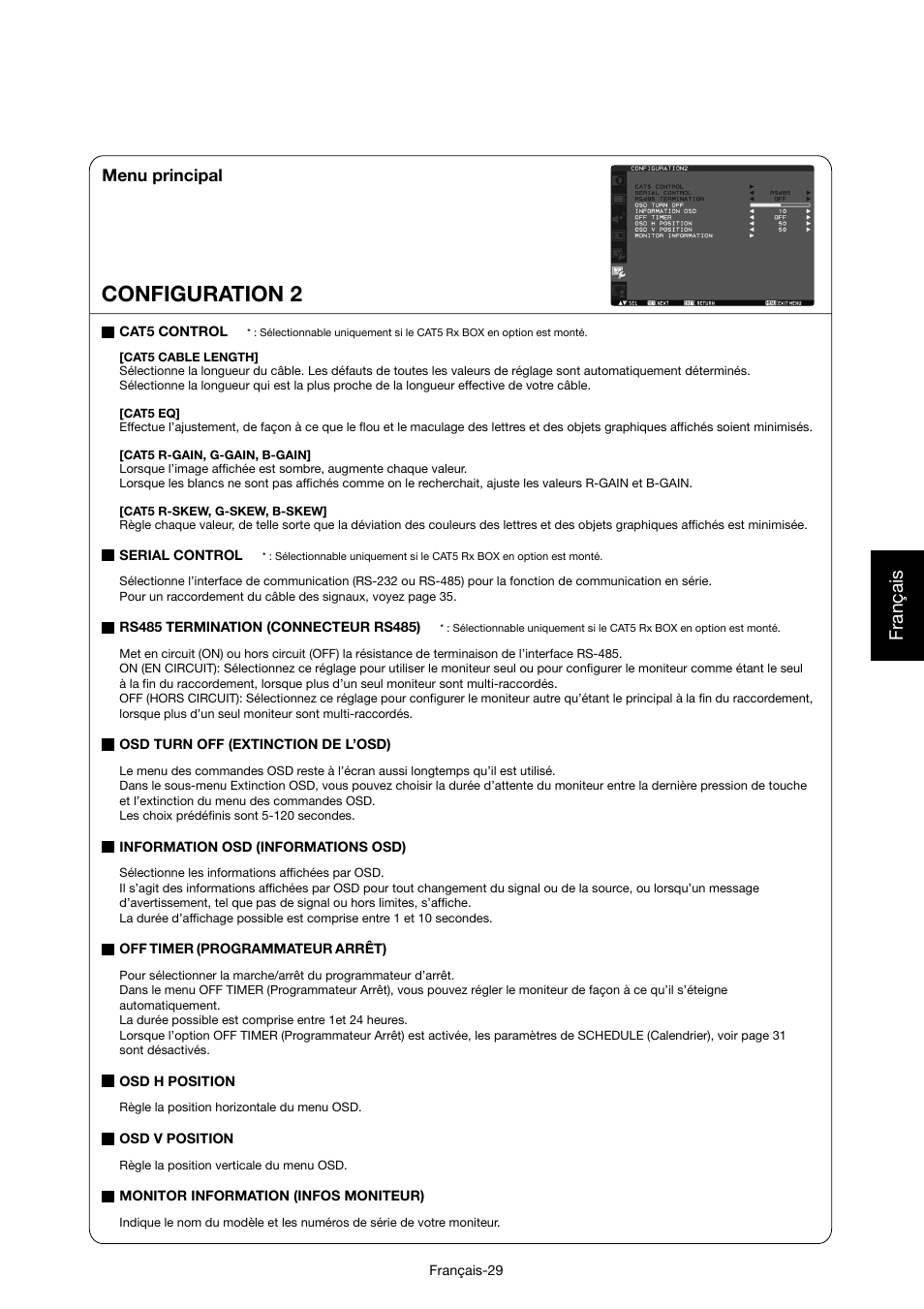 Configuration 2, Français, Menu principal | MITSUBISHI ELECTRIC MDT421S User Manual | Page 159 / 300