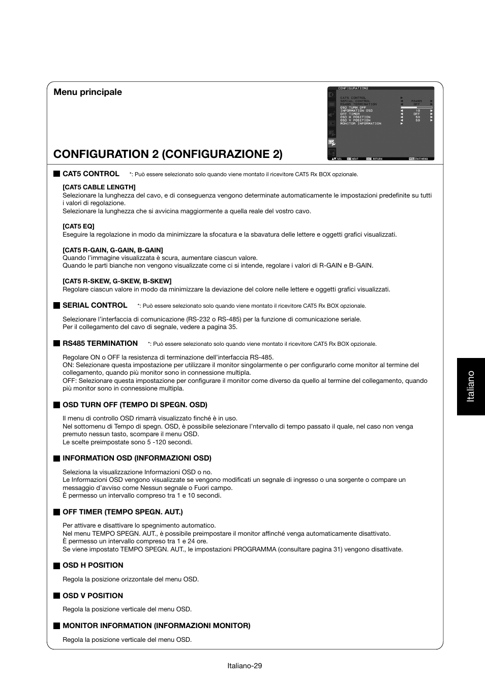 Configuration 2 (configurazione 2), Italiano, Menu principale | MITSUBISHI ELECTRIC MDT421S User Manual | Page 201 / 300