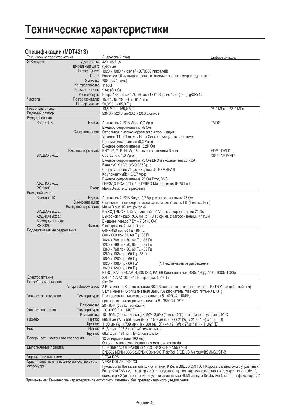 Технические характеристики, Спецификации (mdt421s) | MITSUBISHI ELECTRIC MDT421S User Manual | Page 296 / 300