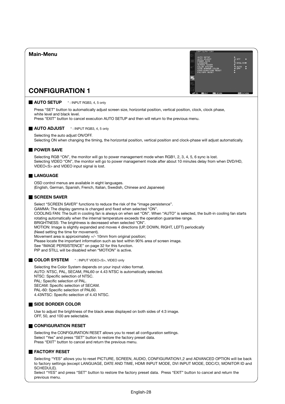 Configuration 1, Main-menu | MITSUBISHI ELECTRIC MDT421S User Manual | Page 32 / 300