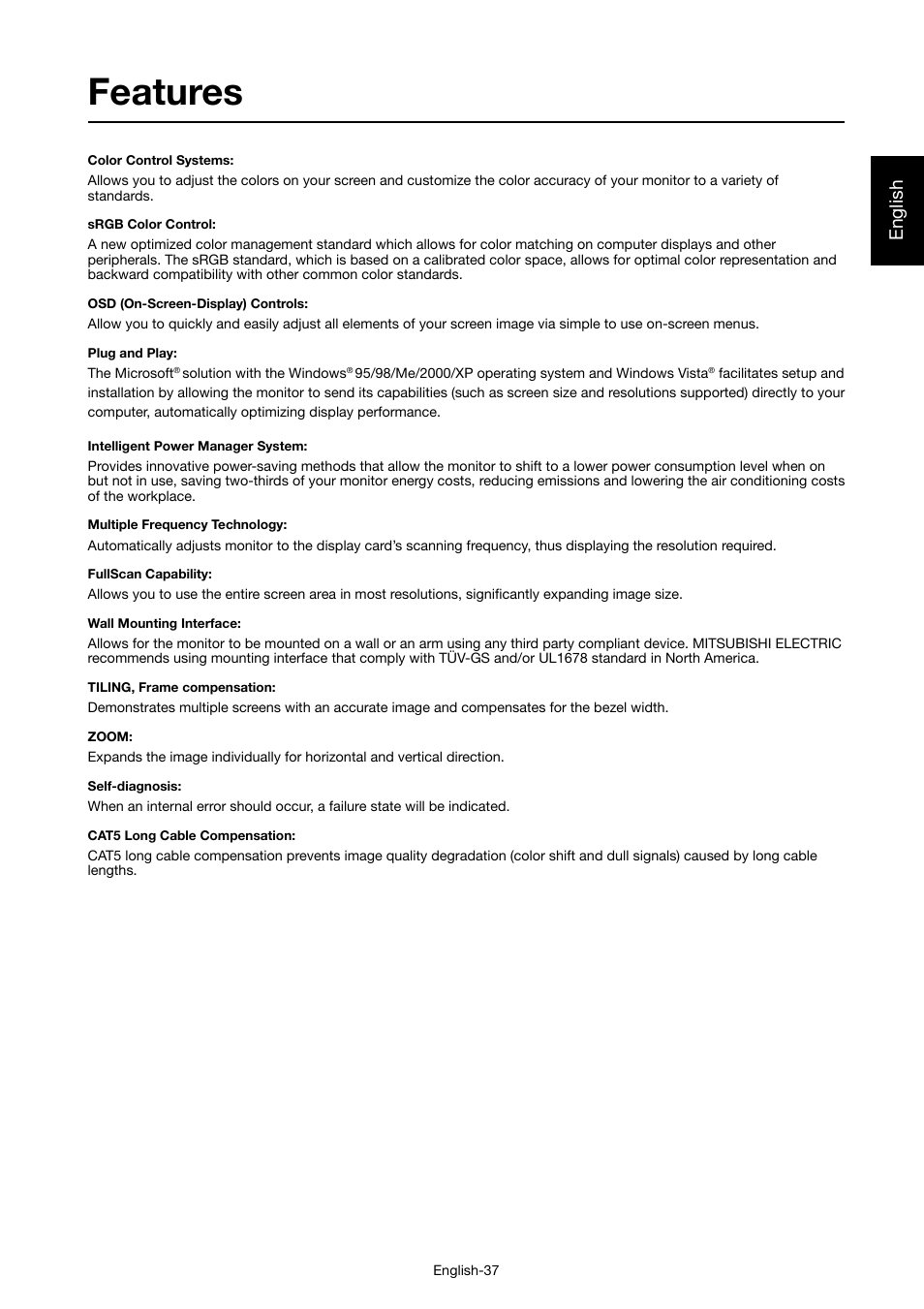 Features, English | MITSUBISHI ELECTRIC MDT421S User Manual | Page 41 / 300