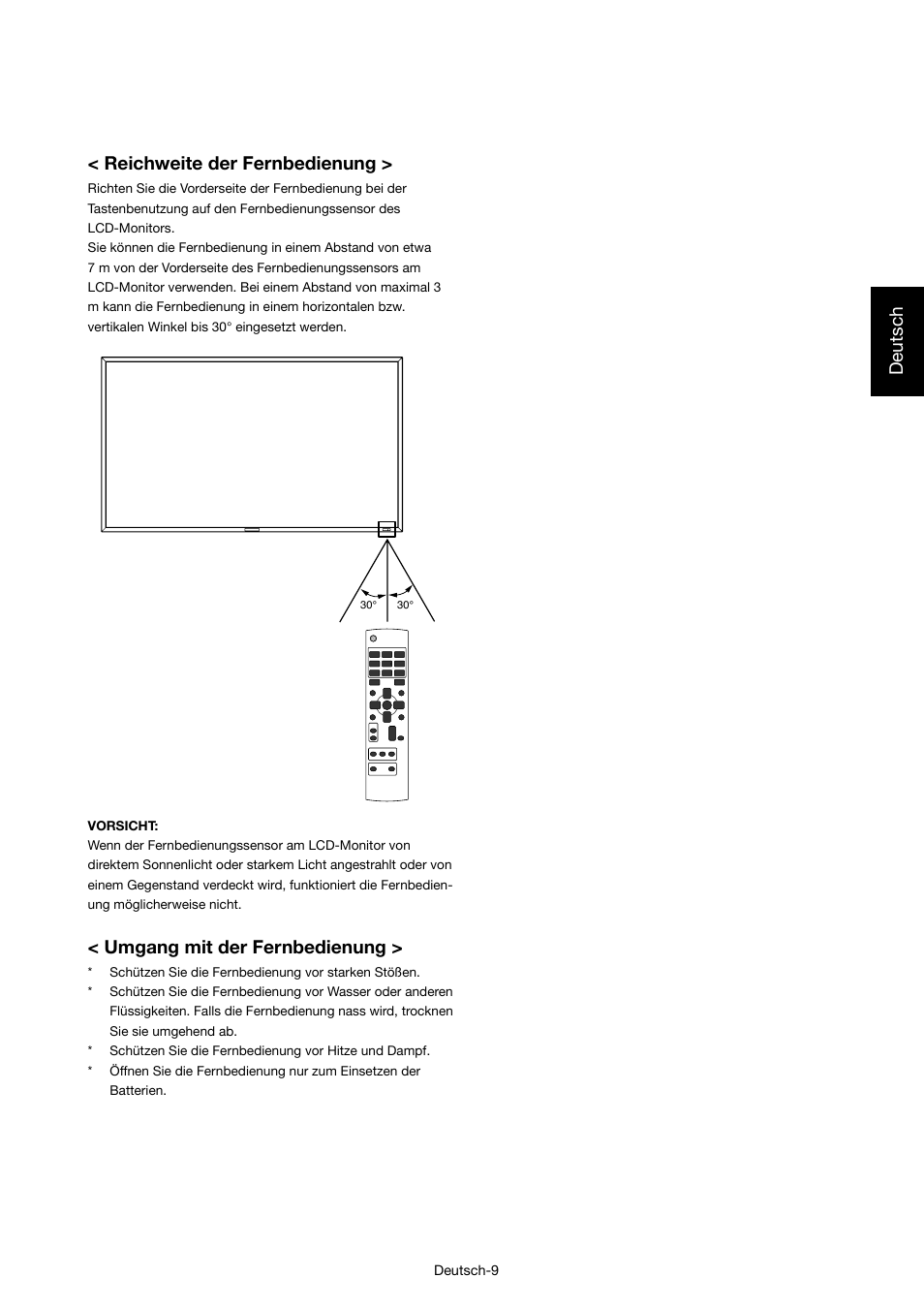 Deutsch < reichweite der fernbedienung, Umgang mit der fernbedienung | MITSUBISHI ELECTRIC MDT421S User Manual | Page 55 / 300