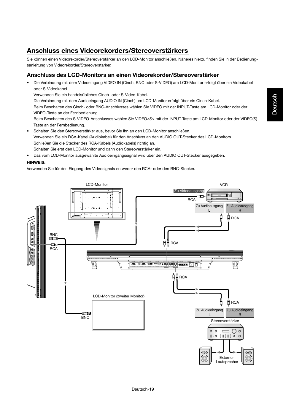 Anschluss eines videorekorders/stereoverstärkers, Deutsch | MITSUBISHI ELECTRIC MDT421S User Manual | Page 65 / 300