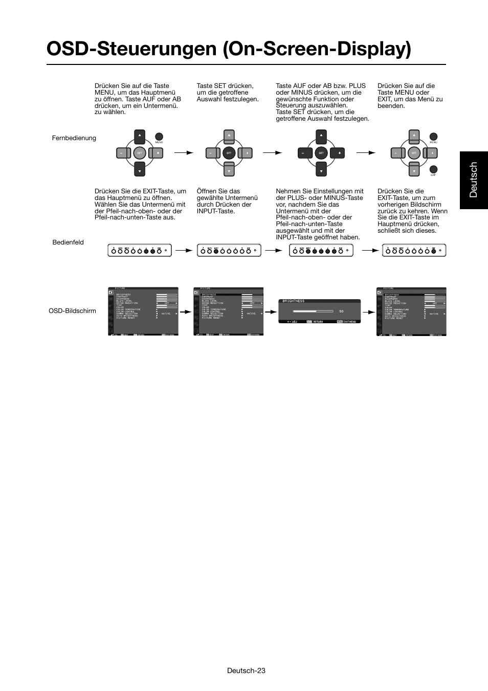 Osd-steuerungen (on-screen-display), Deutsch | MITSUBISHI ELECTRIC MDT421S User Manual | Page 69 / 300