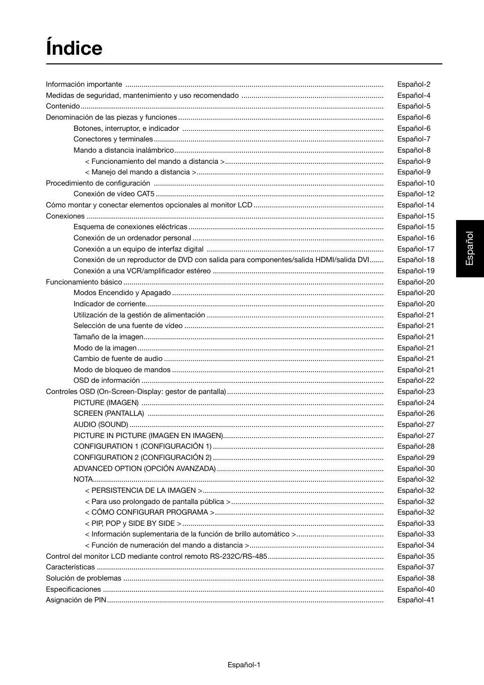 Índice, Español | MITSUBISHI ELECTRIC MDT421S User Manual | Page 89 / 300