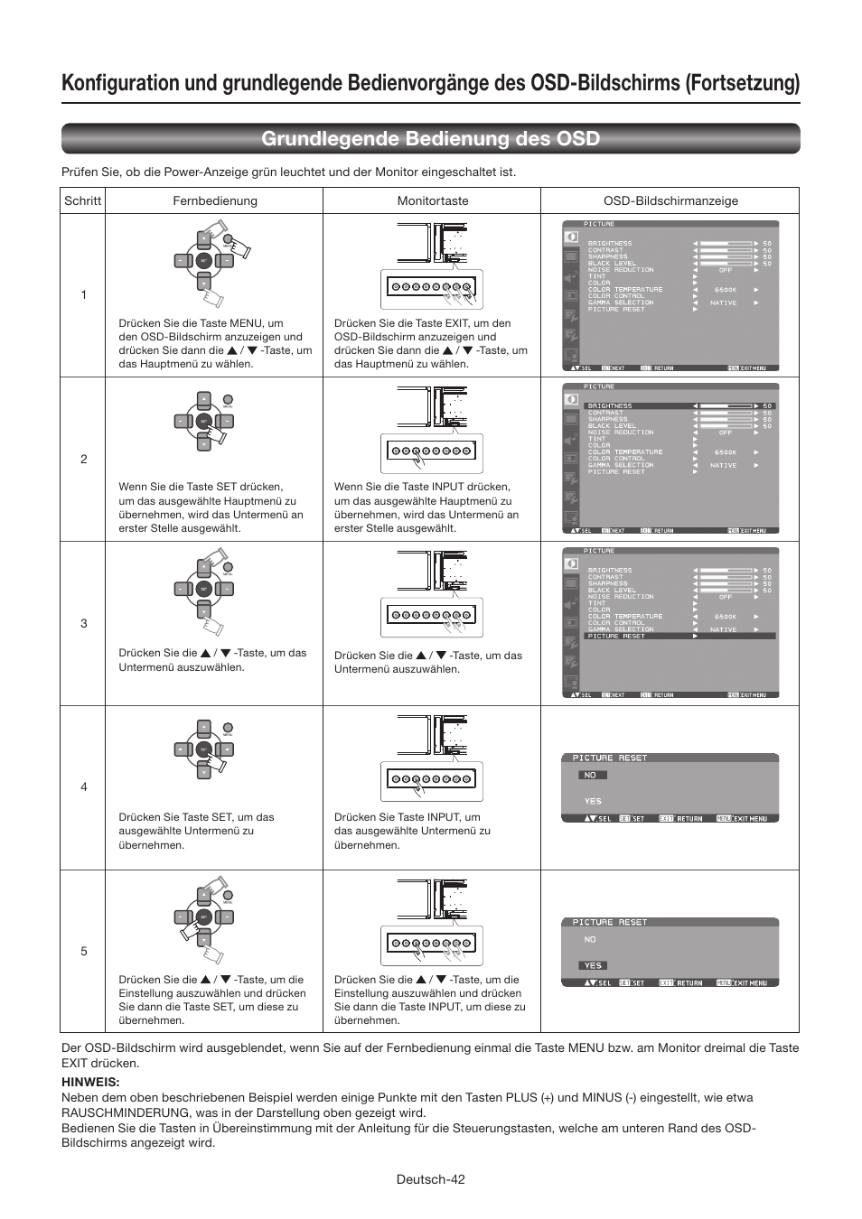 Grundlegende bedienung des osd | MITSUBISHI ELECTRIC LDT462V User Manual | Page 106 / 368