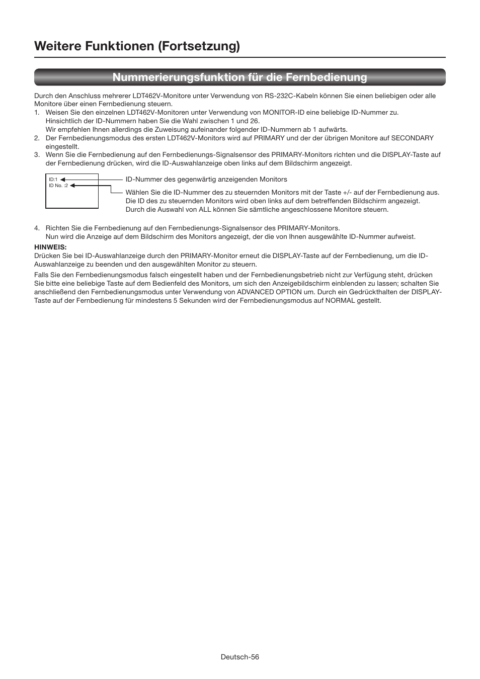 Weitere funktionen (fortsetzung), Nummerierungsfunktion für die fernbedienung | MITSUBISHI ELECTRIC LDT462V User Manual | Page 120 / 368