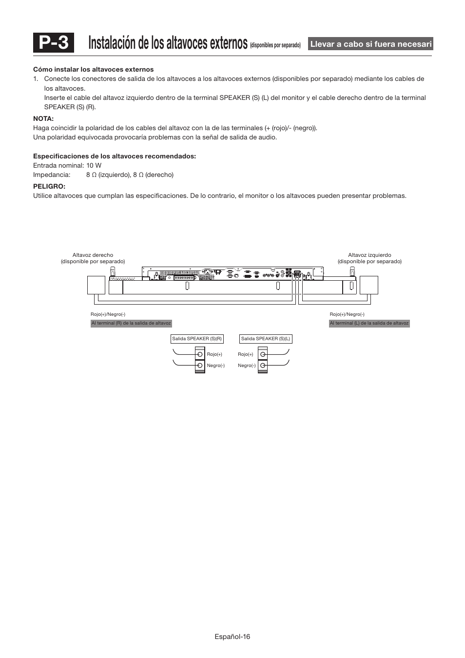 P-3 instalación de los altavoces externos | MITSUBISHI ELECTRIC LDT462V User Manual | Page 140 / 368