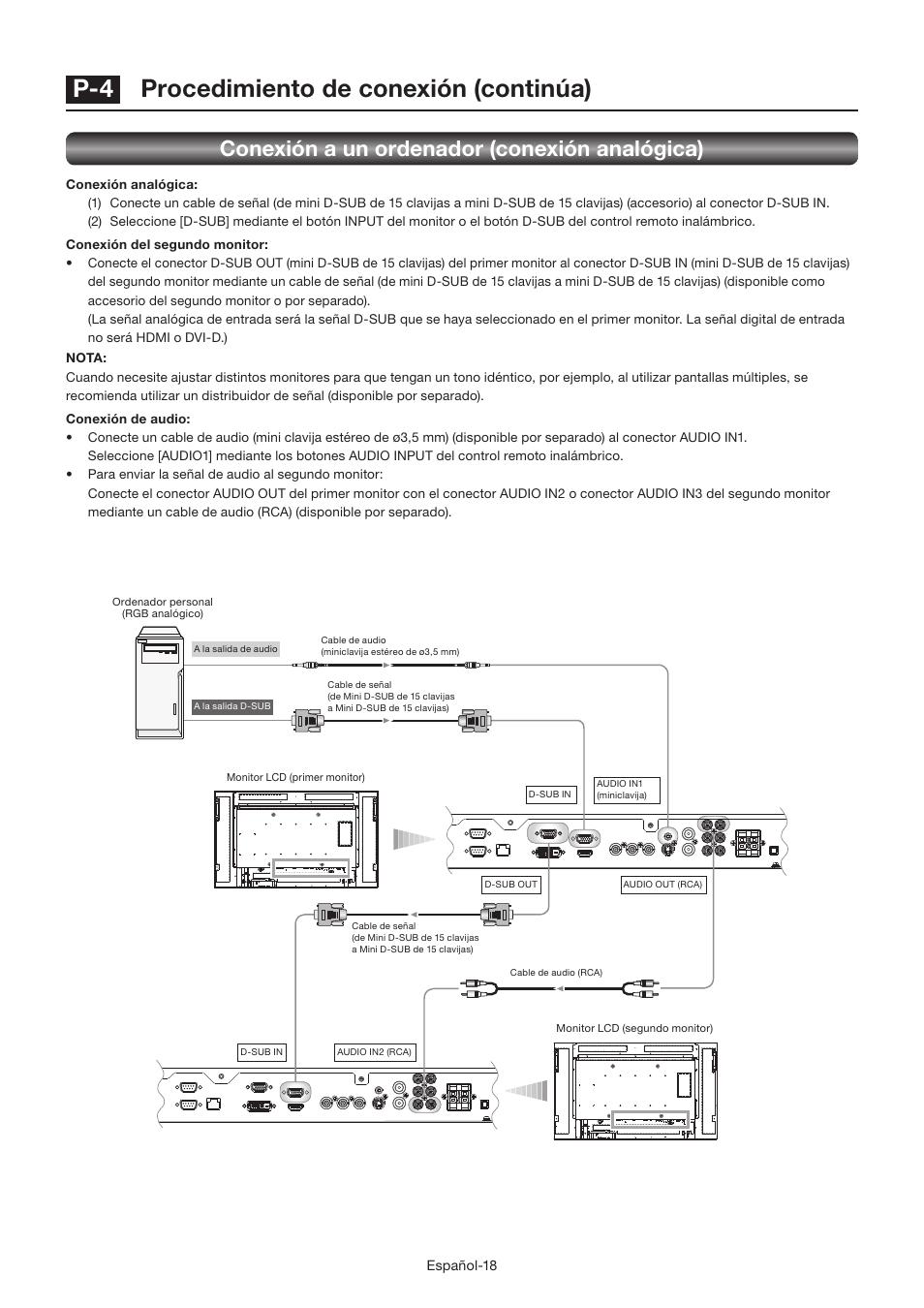 P-4 procedimiento de conexión (continúa), Conexión a un ordenador (conexión analógica) | MITSUBISHI ELECTRIC LDT462V User Manual | Page 142 / 368