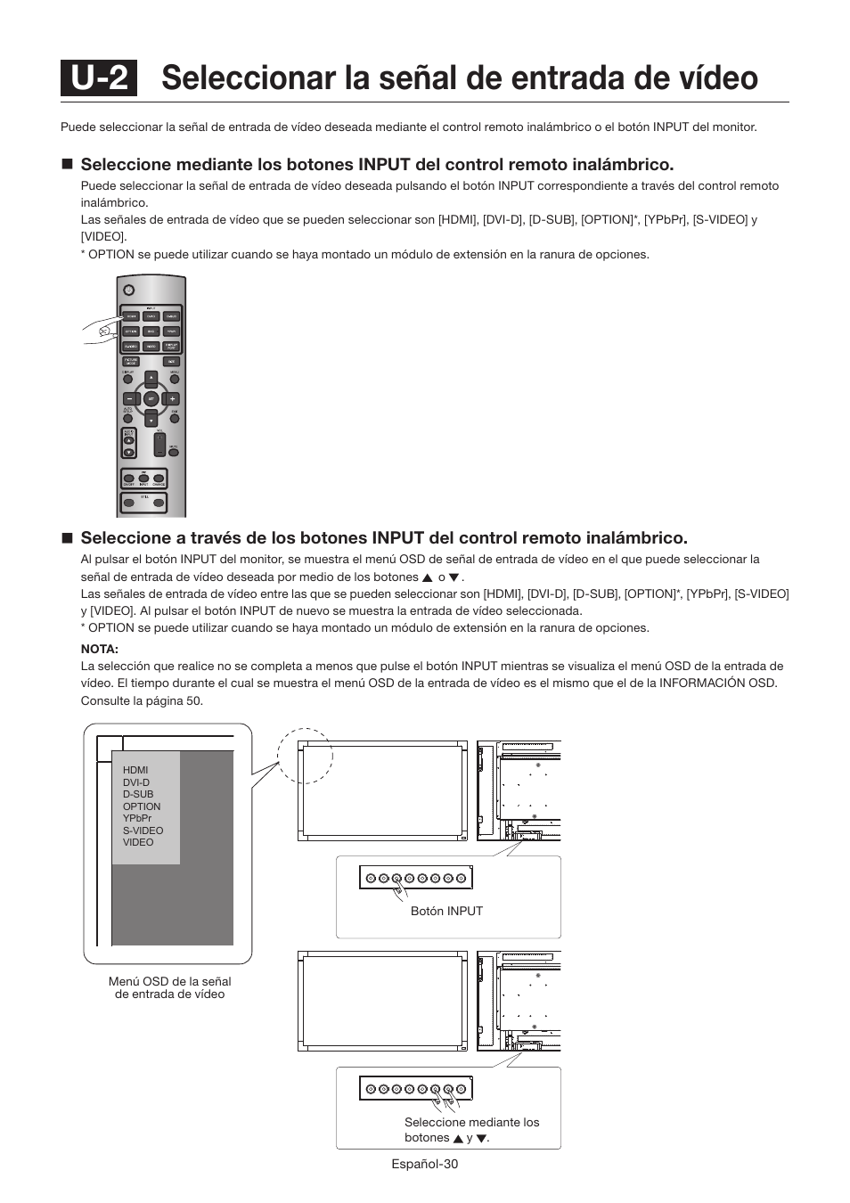 U-2 seleccionar la señal de entrada de vídeo | MITSUBISHI ELECTRIC LDT462V User Manual | Page 154 / 368