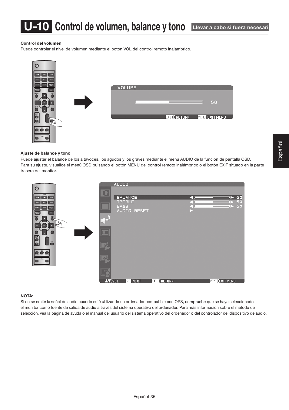 U-10 control de volumen, balance y tono | MITSUBISHI ELECTRIC LDT462V User Manual | Page 159 / 368