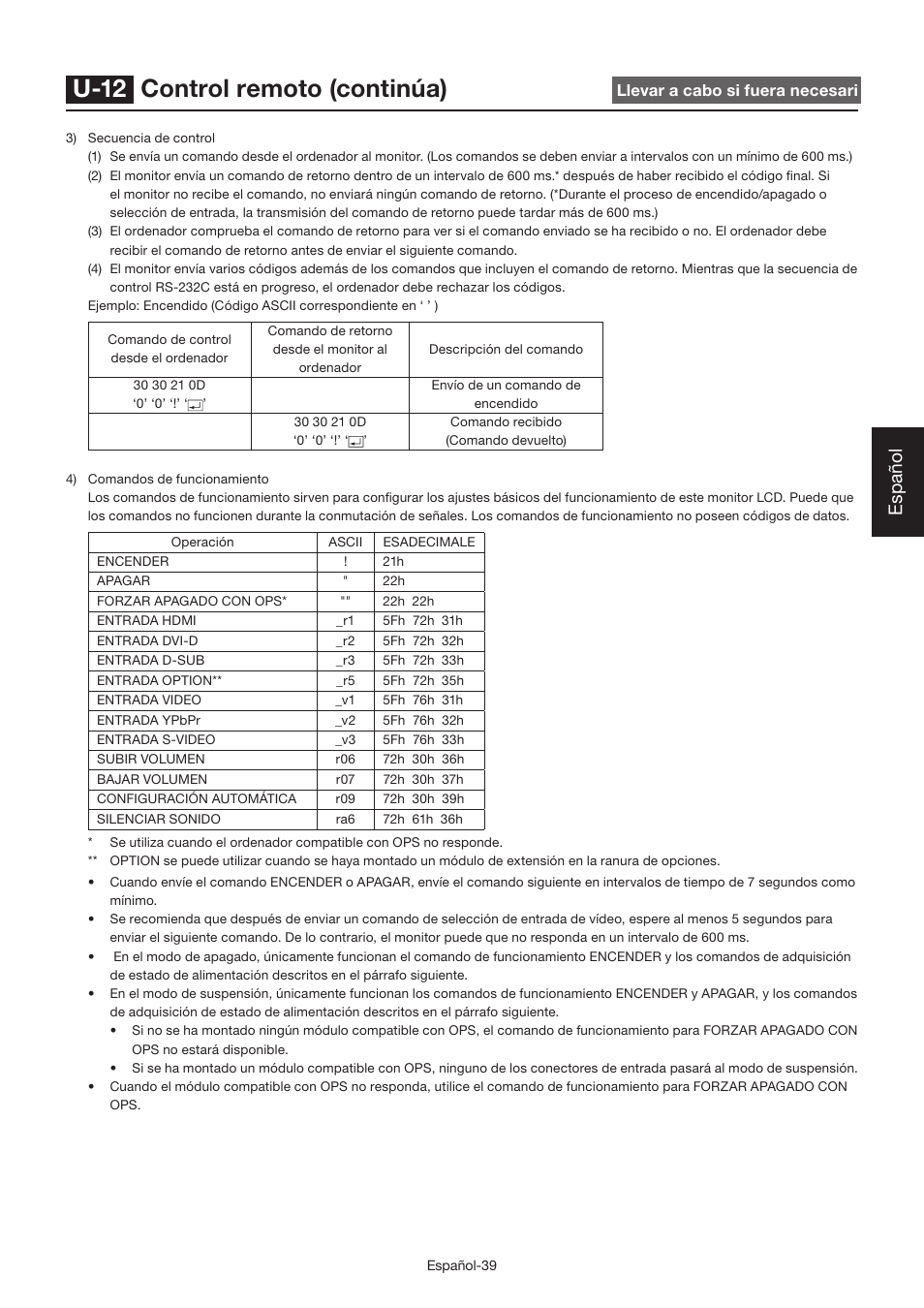 U-12 control remoto (continúa), Español | MITSUBISHI ELECTRIC LDT462V User Manual | Page 163 / 368