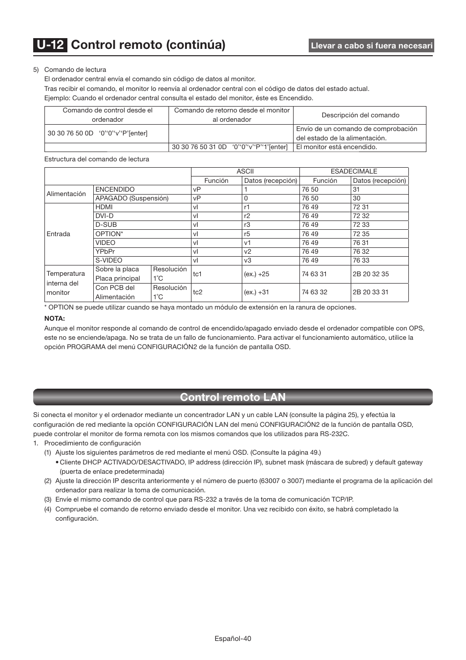 U-12 control remoto (continúa), Control remoto lan | MITSUBISHI ELECTRIC LDT462V User Manual | Page 164 / 368